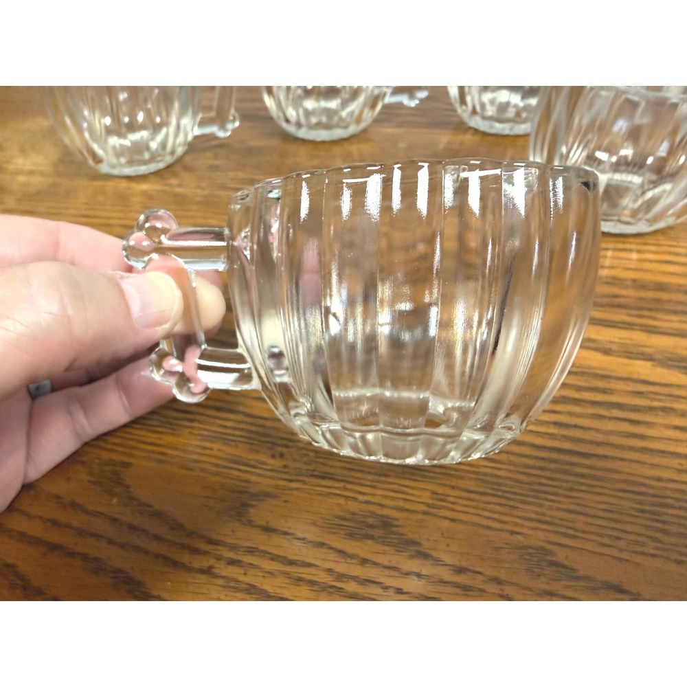 Jeannette Glass NATIONAL CLEAR 2 ⅜" Ribbed Punch Cups Viintage - Picture 4 of 5